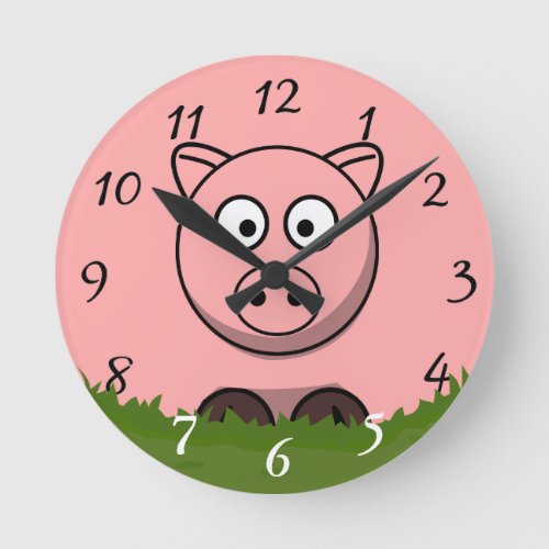 Fun Cartoon Round Pig Round Clock