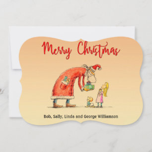 Fun Cartoon Santa Delivers Gifts Christmas Fancy Holiday Card
