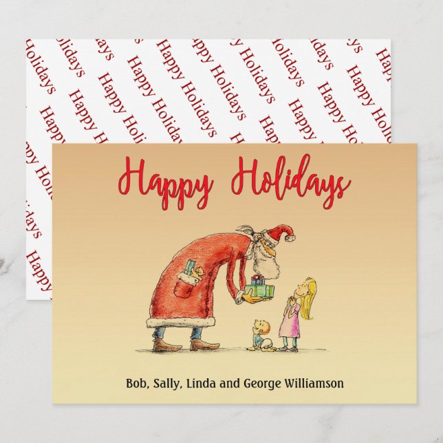Fun Cartoon Santa Delivers Gifts Happy Holidays Holiday Card (Front/Back)
