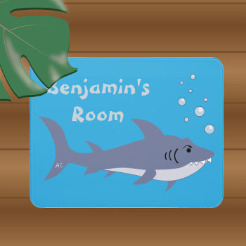 Fun Cartoon Shark Kid Room Blue Door Sign by ArianeC at Zazzle