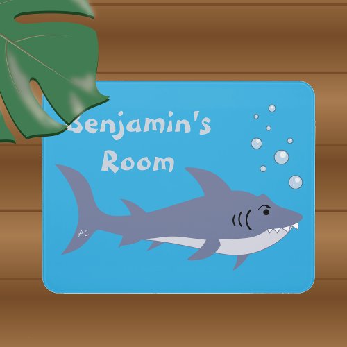 Fun Cartoon Shark Kid Room Blue Door Sign