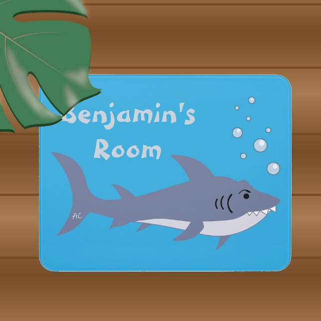 Fun Cartoon Shark Kid Room Blue Door Sign (Creator Uploaded)