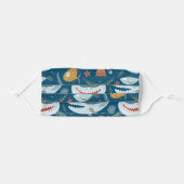 Fun Cartoon Shark Pattern on Blue Adult Cloth Face Mask (Front, Folded)