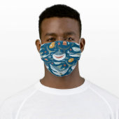 Fun Cartoon Shark Pattern on Blue Adult Cloth Face Mask (Worn)