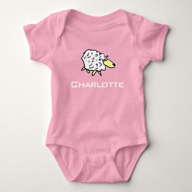 Fun Cartoon Sheep Design. Add Choice of Name. Baby Bodysuit (Front)