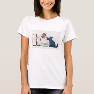 Fun Cartoon Style Cat, Dog & Goldfish T-Shirt