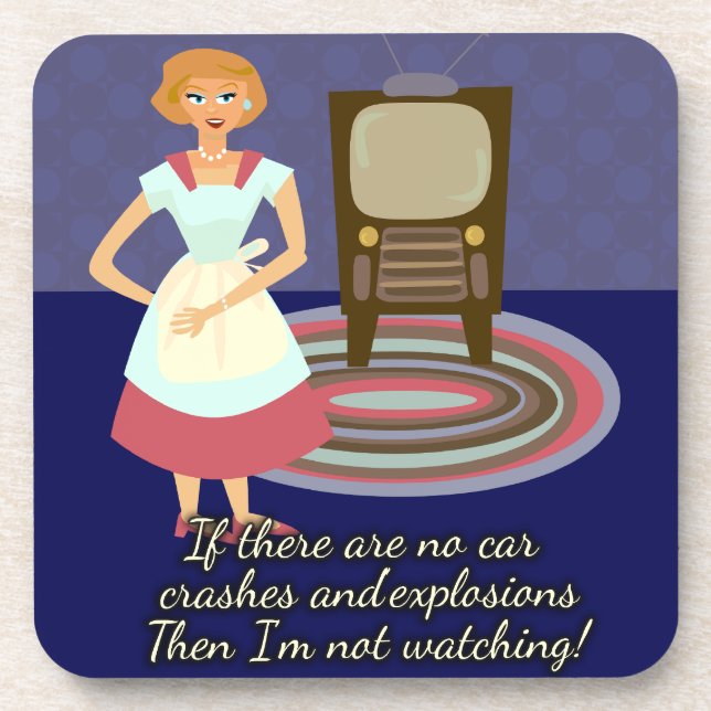 Fun Cartoon Style Movie Loving Housewife Coaster (Front)