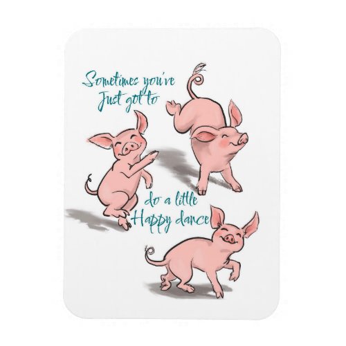 Fun cartoon style piglet happy dance magnet
