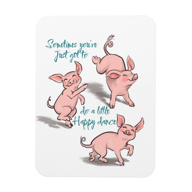 Fun cartoon style piglet happy dance magnet (Vertical)