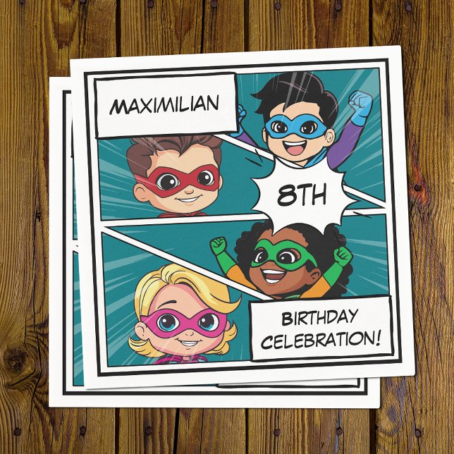 Fun Cartoon Superhero Comic Book Cute Birthday Napkins (Creator Uploaded)
