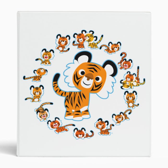 Fun Cartoon Tigers Mandala (Blue) Avery Binder (Front)