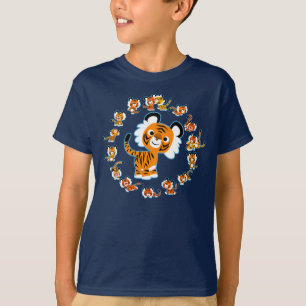 Fun Cartoon Tigers Mandala (Blue) Children T-shirt