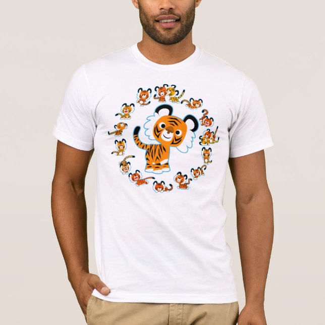 Fun Cartoon  Tigers Mandala (Blue outline) Tshirt (Front)