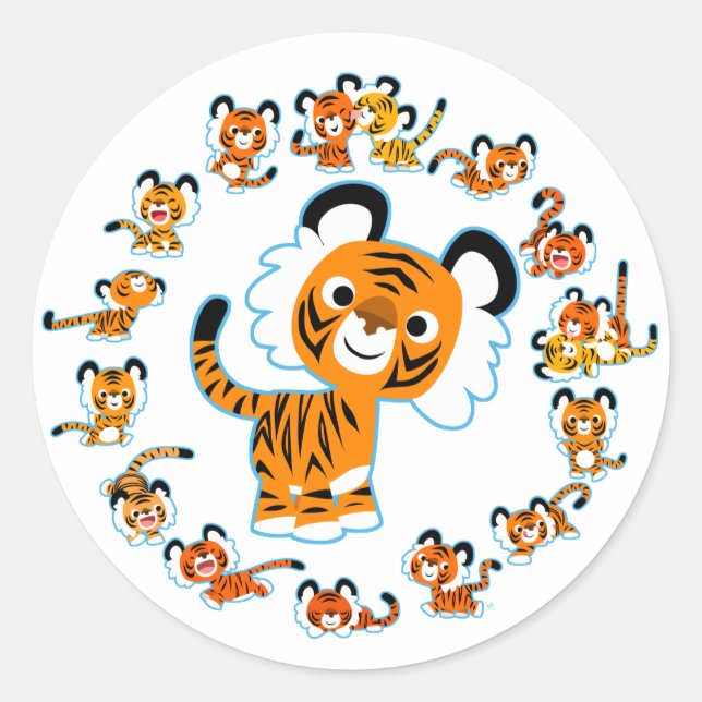 Fun Cartoon Tigers Mandala (Blue) Sticker (Front)