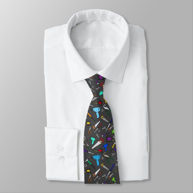 Fun Cartoon Tools Hardware Illustration Pattern Neck Tie (Tied)