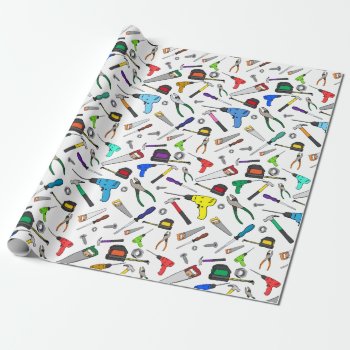 Fun Cartoon Tools Hardware Illustration Pattern Wrapping Paper by judgeart at Zazzle