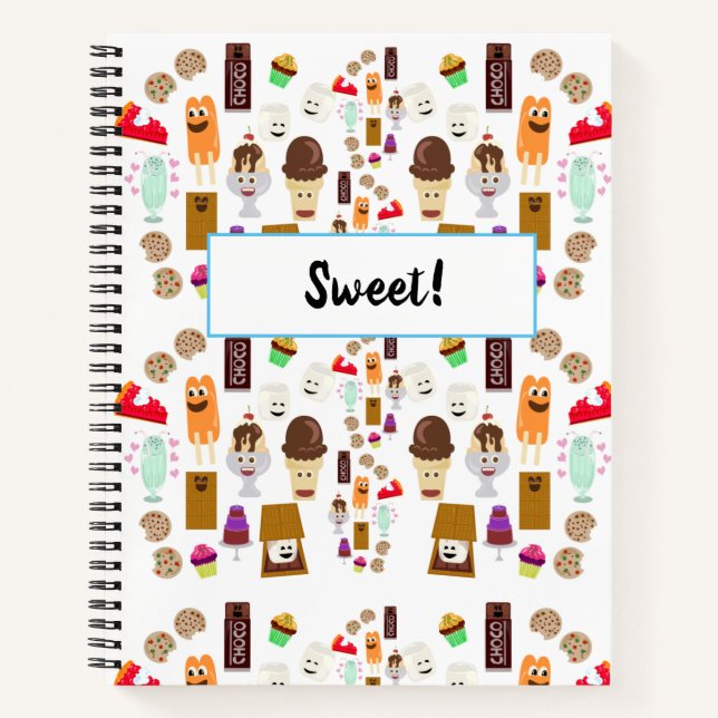 Fun Cartoon Treats Dessert Pattern Notebook (Front)