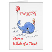 Fun Cartoon Whale and Balloon 10th Birthday Card (Front)