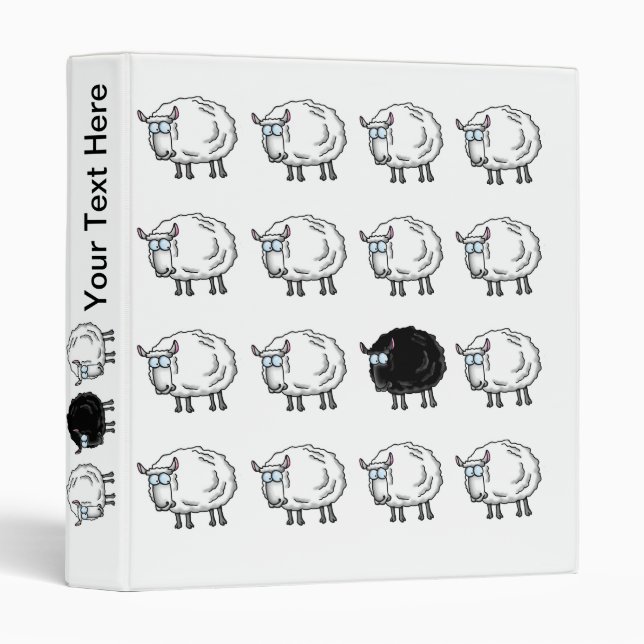 Fun Cartoon White Sheep Black Sheep 3 Ring Binder (Front/Spine)