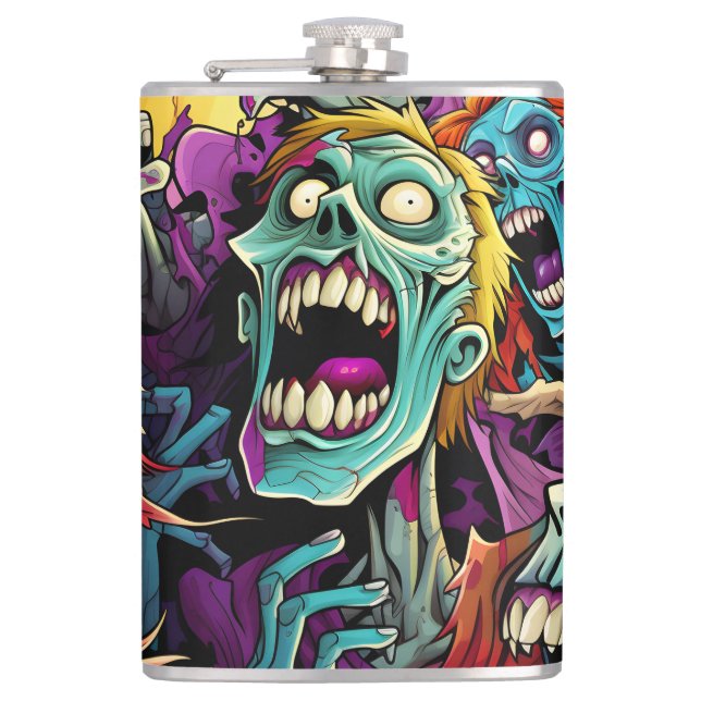 Fun Cartoon Zombies Flask (Front)