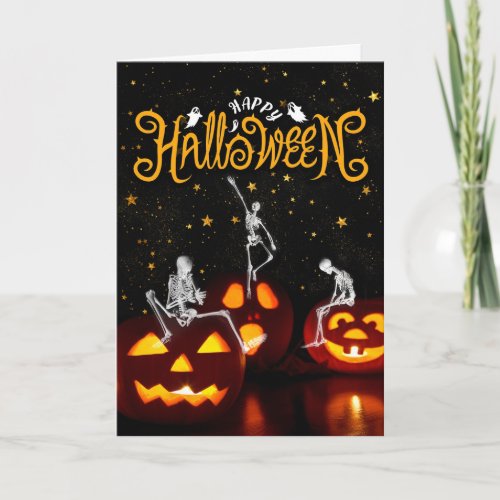 Fun Carving up the Night Skeletons Halloween Card