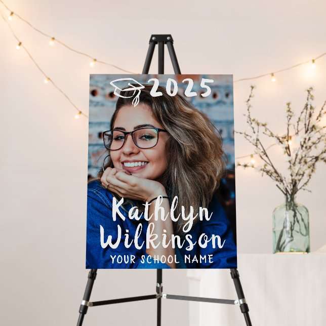 Fun Casual Script Minimalist Graduation Photo Foam Board (In Situ (Stand))