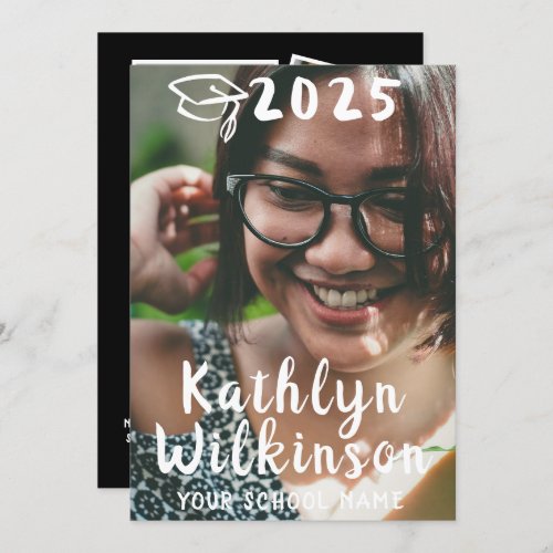 Fun Casual Script Simple 4 Photo Graduation Announcement