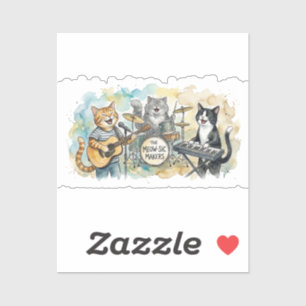Fun Cat Band Music Piano Drums Keyboard Sticker