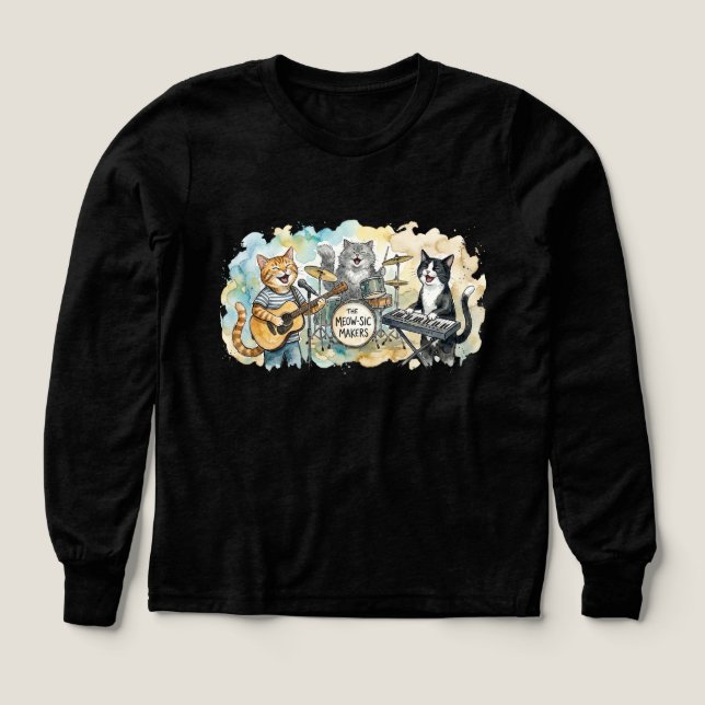 Fun Cat Band Music Piano Drums Keyboard Tri-Blend Shirts (Design Front)