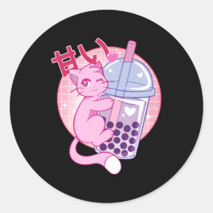 Fun Cat Boba Tea Bubble Tea Anime Kawaii Gift Girl Classic Round Sticker