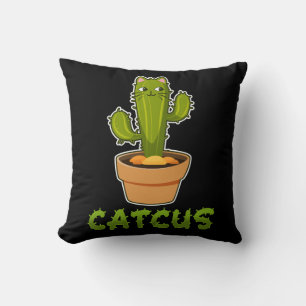 Fun Cat Cactus Catcus Pet Plant Throw Pillow