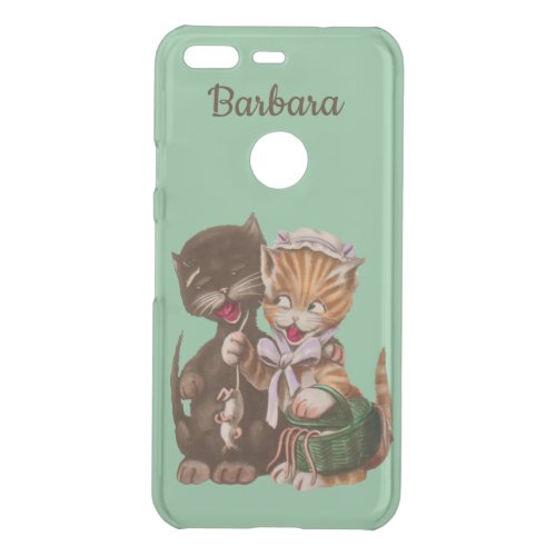 Fun Cat Couple Sharing Rats in Basket Green Uncommon Google Pixel Case