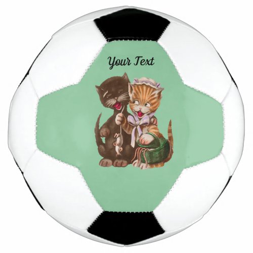 Fun Cat Couple Sharing Rats in Basket Mint Green Soccer Ball