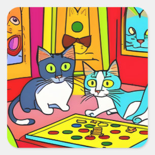 Fun Cat Game Night Square Sticker