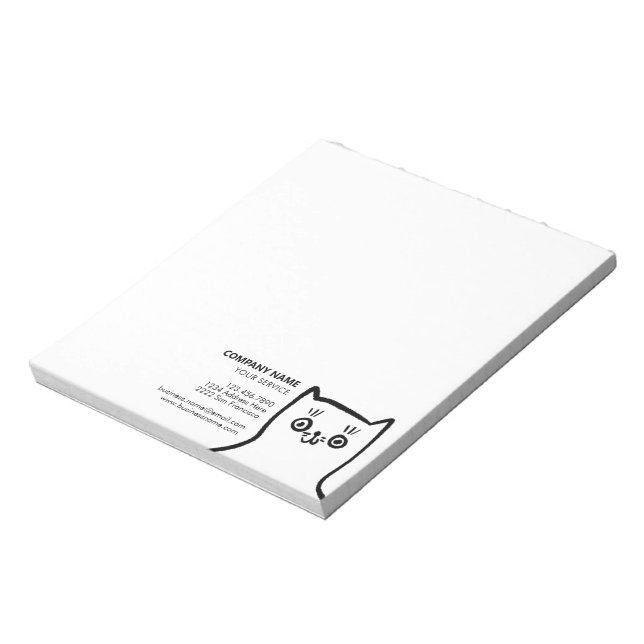 Fun Cat Hand Drawn Black White Simple Pet Service Notepad (Rotated)
