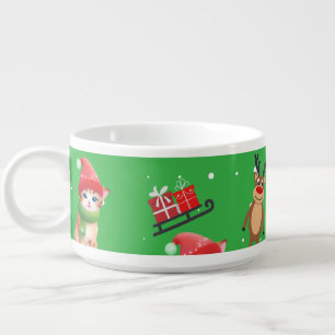 Fun cat kitty Santa animal snowman Sled Xmas tree Bowl