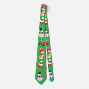 Fun cat kitty Santa animal snowman Sled Xmas tree Neck Tie