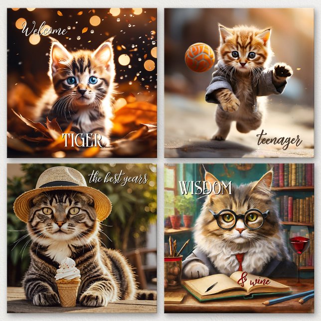 Fun Cat Lifetime Memorial Photos Acrylic Photo Tile (Cute cat life memorial photo series - precious keepsake - in loving memory - fun - funny - humor)