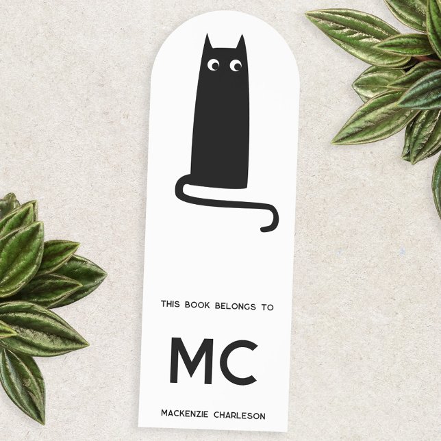 Fun Cat Lover Personalized Monogram Initials Bookmarks (Fun black cat monogram initials personalized bookmark for animal lovers)