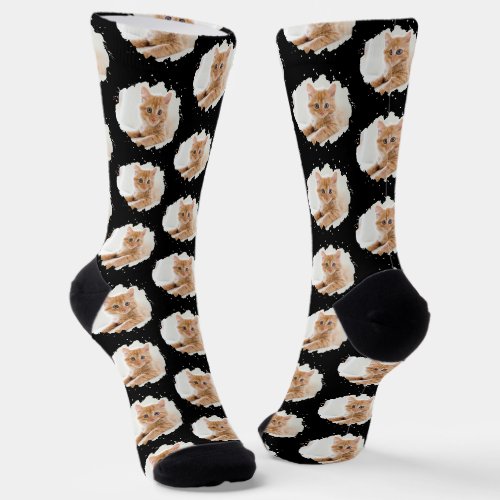 Fun Cat Lovers Personalized Photo Pattern Socks