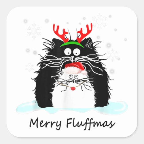 Fun Cat Merry Fluffmas Reindeer Christmas Kitten M Square Sticker