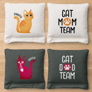 Fun Cat Mom | Cat Dad Team Orange Magenta Cartoon