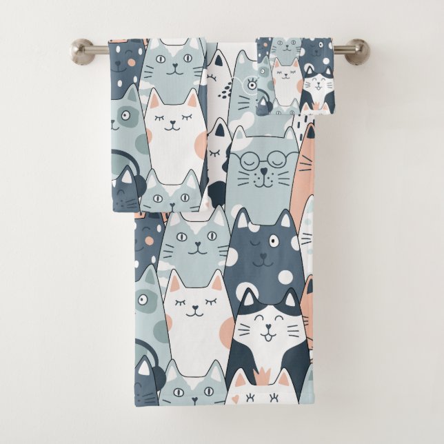 Fun Cat Pattern Bath Towel Set (Insitu)