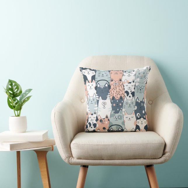 Fun Cat Pattern Throw Pillow (Chair)