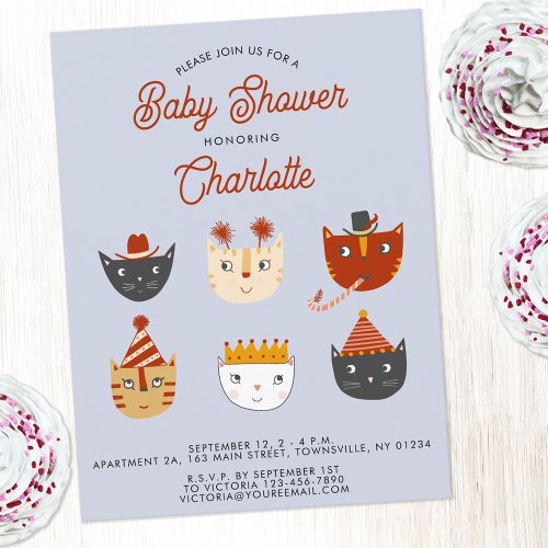 Fun Cat Personalized Baby Shower Invitation Postcard