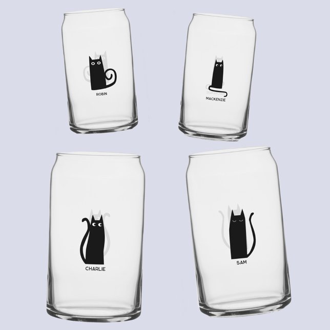 Fun Cat Personalized Unique Can Glass (Fun personalized name black cat can glasses)