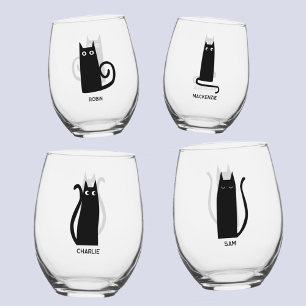 Fun Cat Personalized Unique Stemless Wine Glass