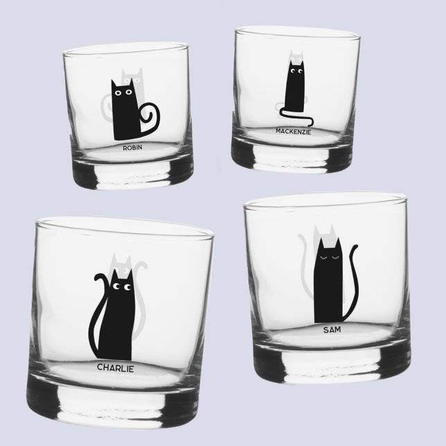 Fun Cat Personalized Unique Whiskey Glass (Fun personalized name black cat glasses)
