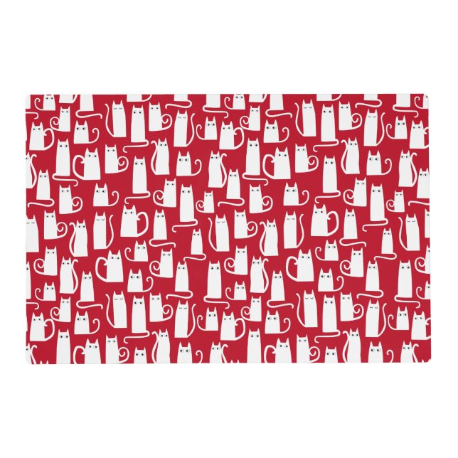 Fun Cat Red and White Placemat (Front)