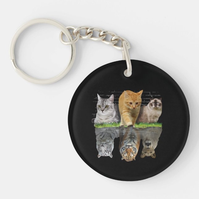 Fun Cat Reflection Gift Design Idea Keychain (Front)